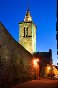 St Salvators College Chapel Tower from Butts Wynd at Dusk, St Andrews